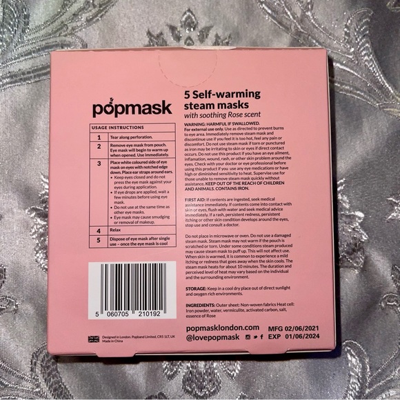 🍃🌸Popmask 5 Piece Sleepover Rose Scented Self-warming Sleep Masks🌸🍃 - Picture 3 of 3